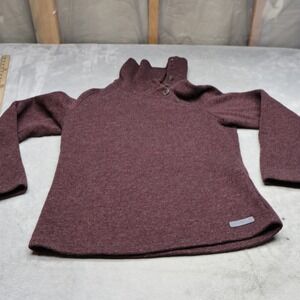 Merrell Sweater Women Small Red Knit Button Cowl Neck Wool Blend Pullover Casual